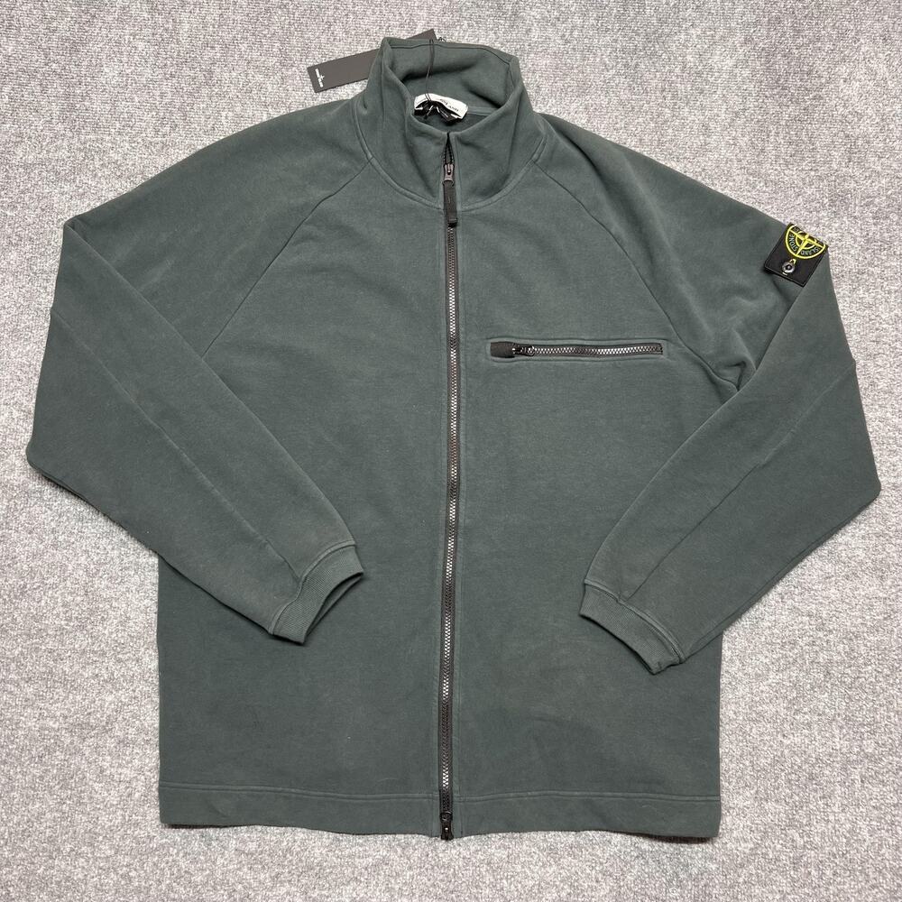Stone Island Sweatshirt Mens 2XL Green Zip Jacket Arm Badge Logo AUTHENTIC NEW